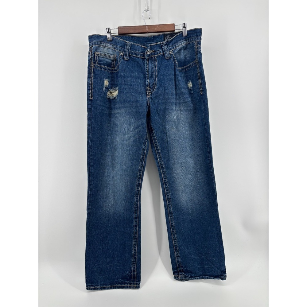 TK Axel Relaxed Straight Leg Jeans Mens Blue Distressed Steel 37x30.5